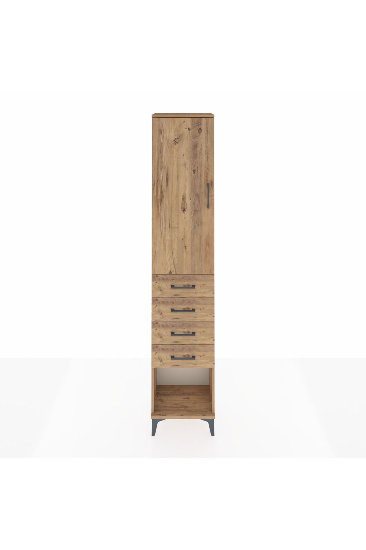 Arges Dolap 2 Raflı 4 Çekmeceli Tek Askılı 44x30x221 Çam-Çam