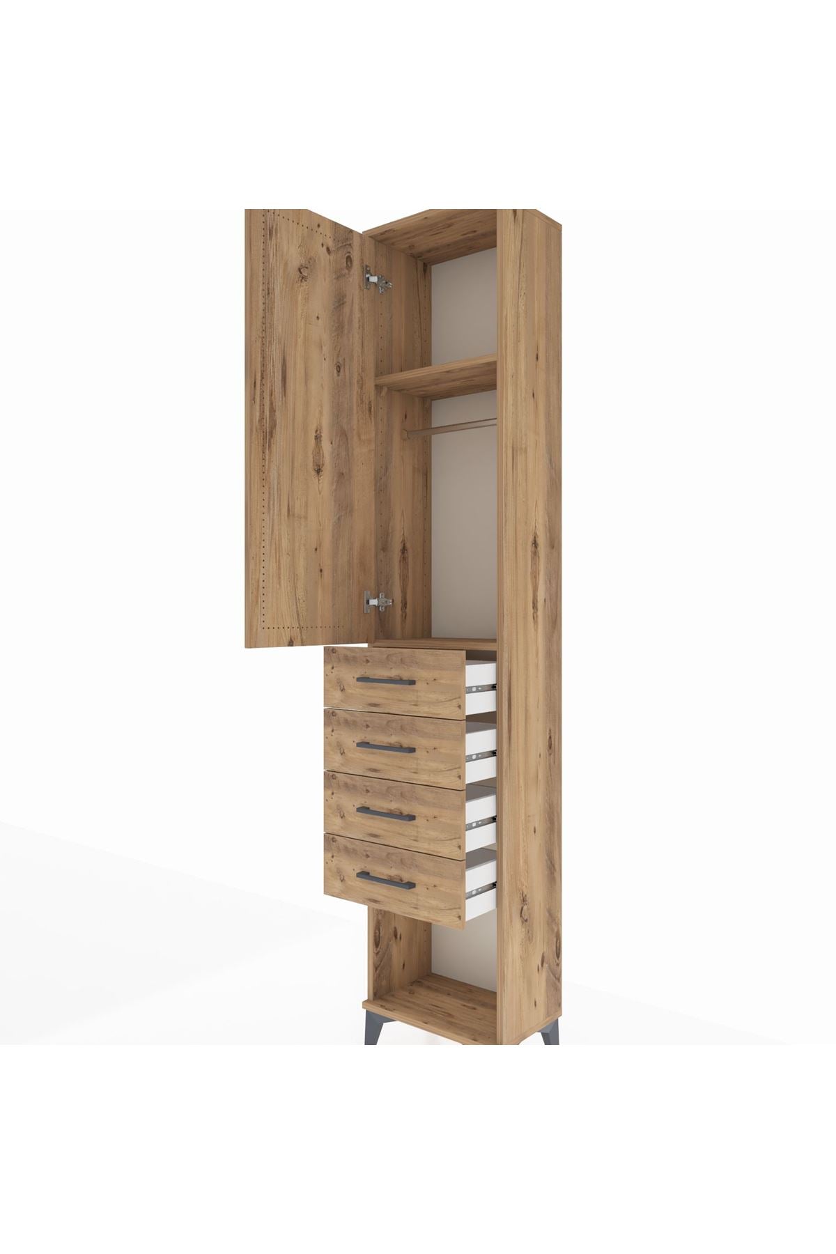 Arges Dolap 2 Raflı 4 Çekmeceli Tek Askılı 44x30x221 Çam-Çam