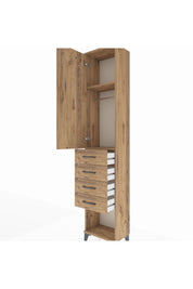 Arges Dolap 2 Raflı 4 Çekmeceli Tek Askılı 44x30x221 Çam-Çam