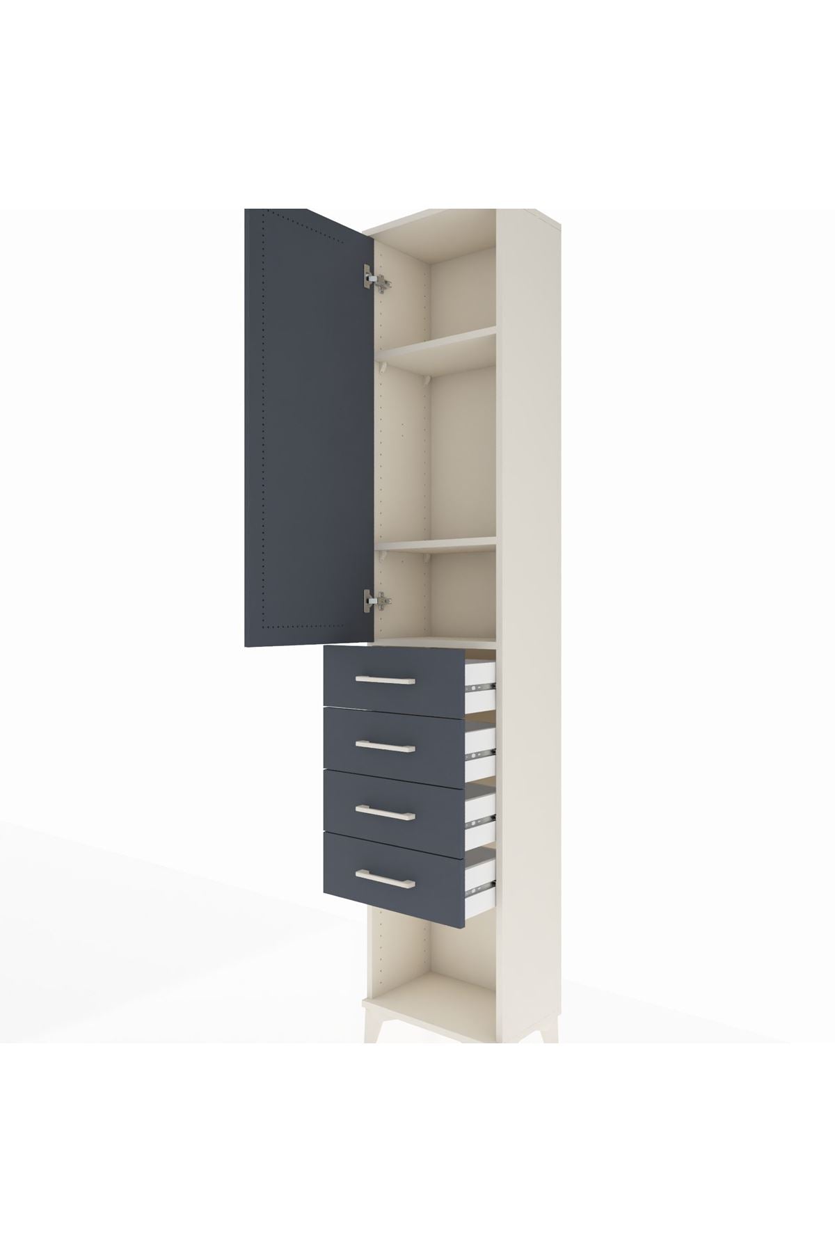 Arges Dolap 3 Raflı 4 Çekmeceli Tek Kapaklı 44x30x221 Aytaşı-Antrasit