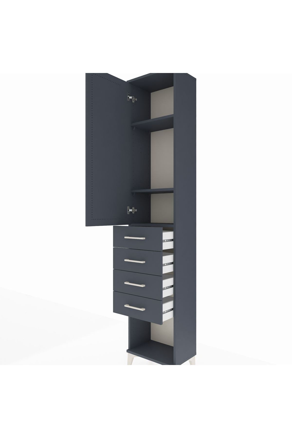 Arges Dolap 3 Raflı 4 Çekmeceli Tek Kapaklı 44x30x221 Antrasit-Antrasit