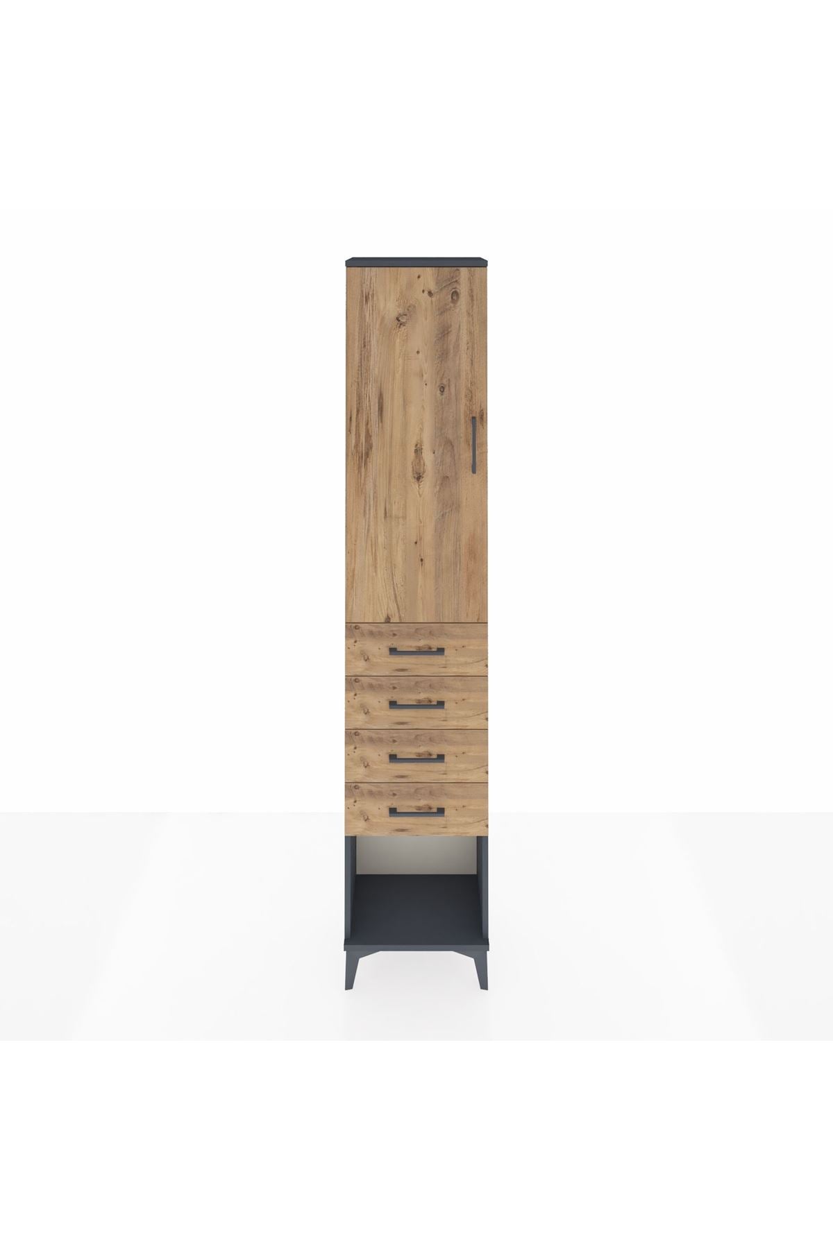 Arges Dolap 3 Raflı 4 Çekmeceli Tek Kapaklı 44x30x221 Antrasit-Çam