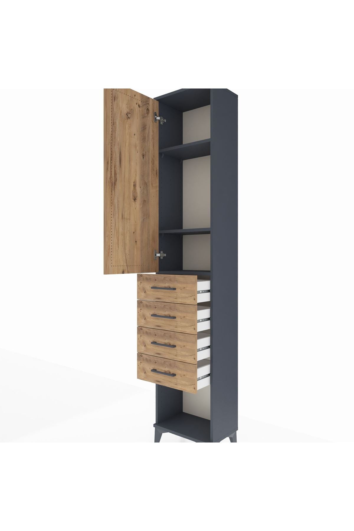 Arges Dolap 3 Raflı 4 Çekmeceli Tek Kapaklı 44x30x221 Antrasit-Çam