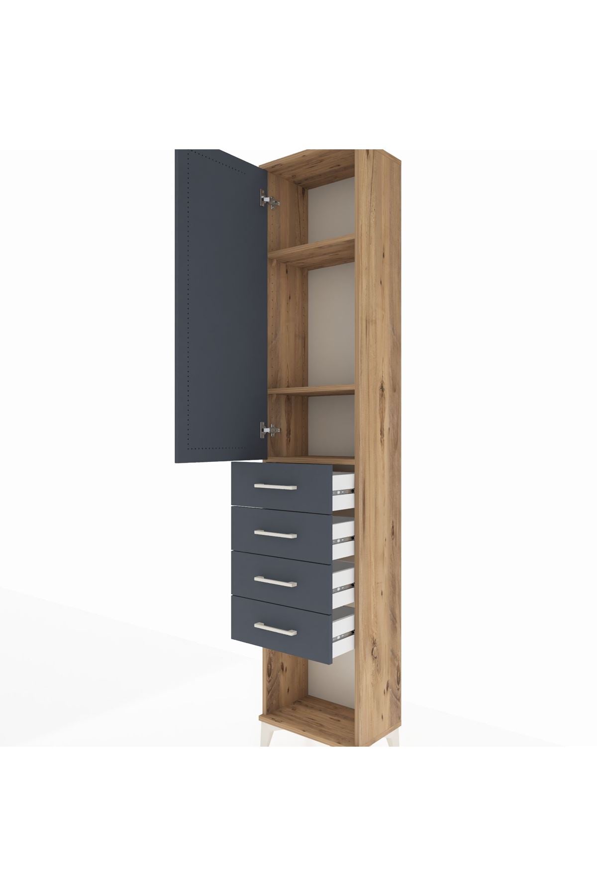 Arges Dolap 3 Raflı 4 Çekmeceli Tek Kapaklı 44x30x221 Çam-Antrasit