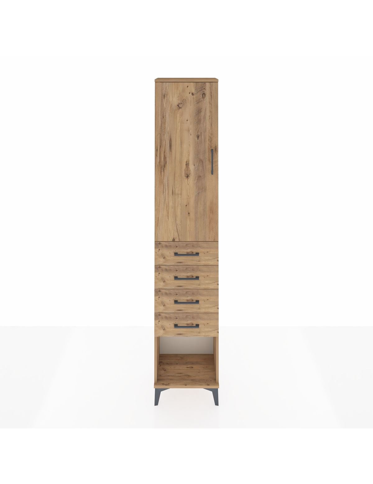 Arges Dolap 3 Raflı 4 Çekmeceli Tek Kapaklı 44x30x221 Çam-Çam