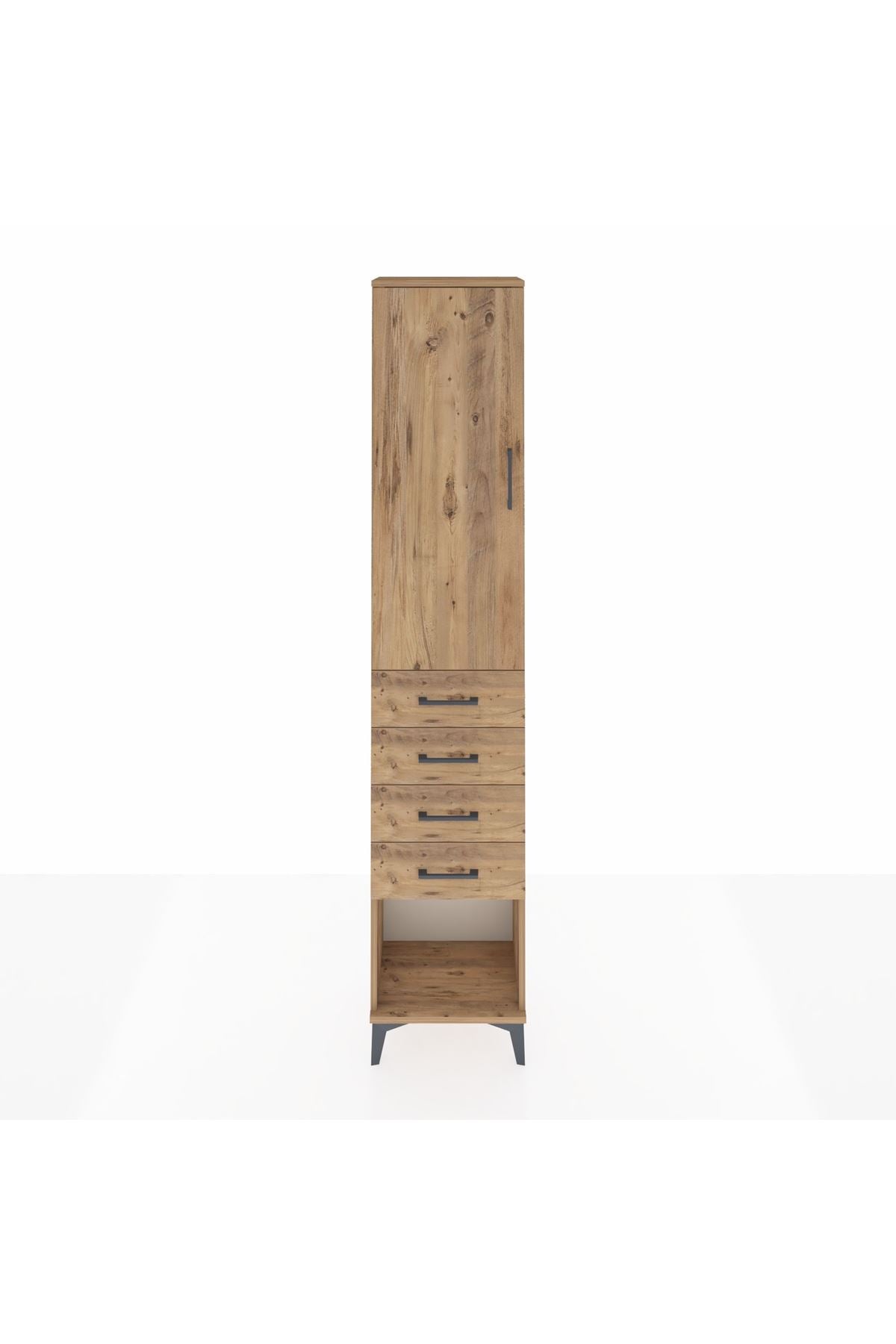 Arges Dolap 3 Raflı 4 Çekmeceli Tek Kapaklı 44x30x221 Çam-Çam