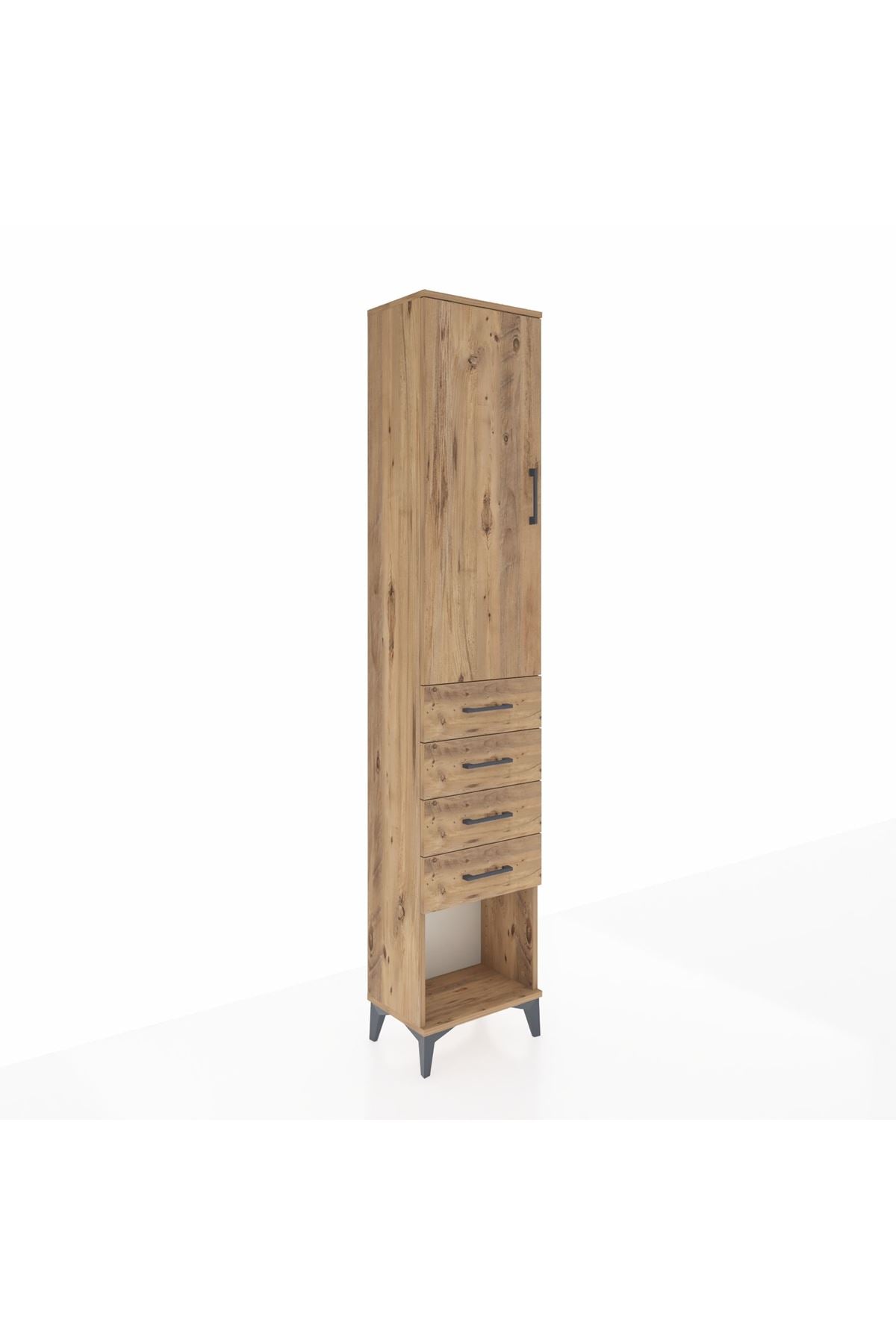 Arges Dolap 3 Raflı 4 Çekmeceli Tek Kapaklı 44x30x221 Çam-Çam