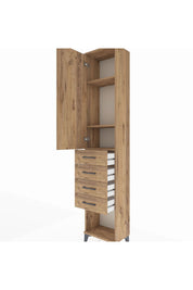 Arges Dolap 3 Raflı 4 Çekmeceli Tek Kapaklı 44x30x221 Çam-Çam