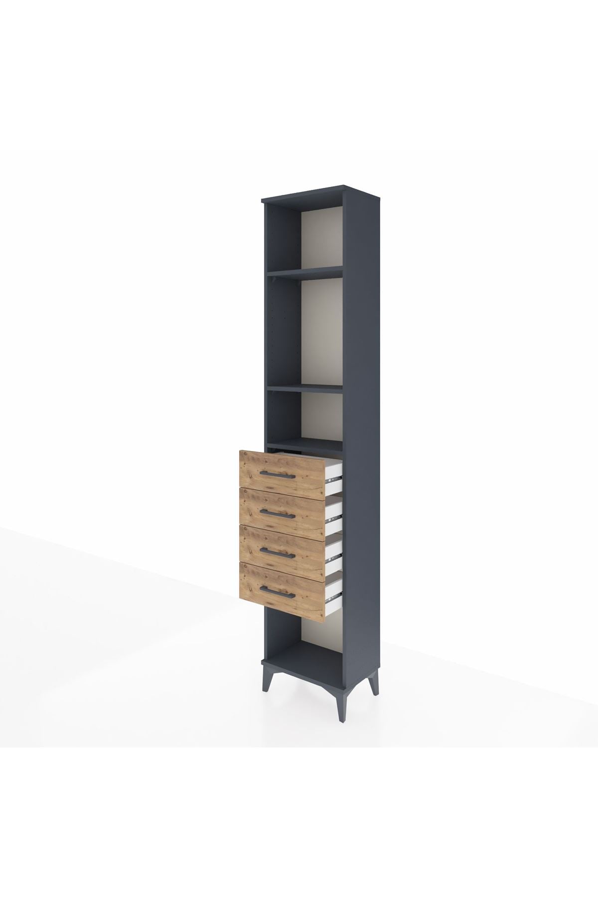 Arges Dolap 3 Raflı 4 Çekmeceli 44x30x221 Antrasit-Çam