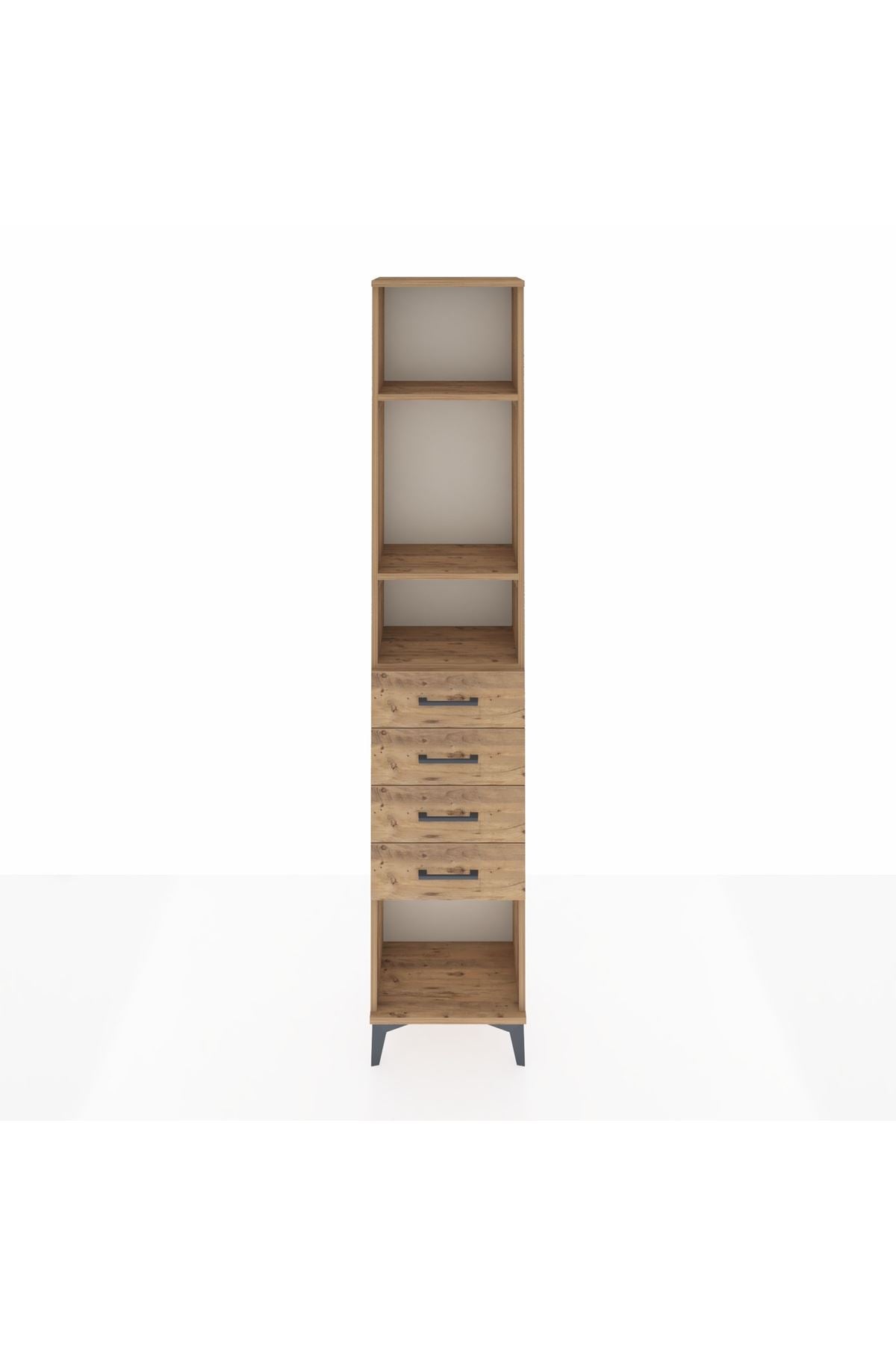 Arges Dolap 3 Raflı 4 Çekmeceli 44x30x221 Çam-Çam