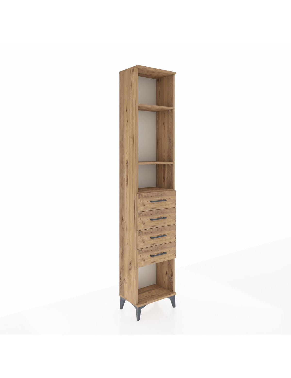 Arges Dolap 3 Raflı 4 Çekmeceli 44x30x221 Çam-Çam