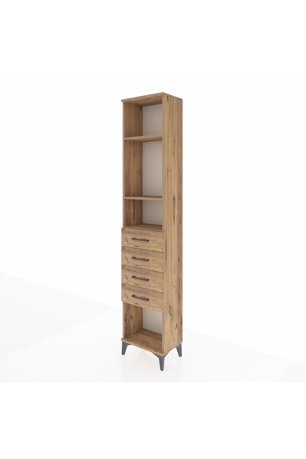 Arges Dolap 3 Raflı 4 Çekmeceli 44x30x221 Çam-Çam