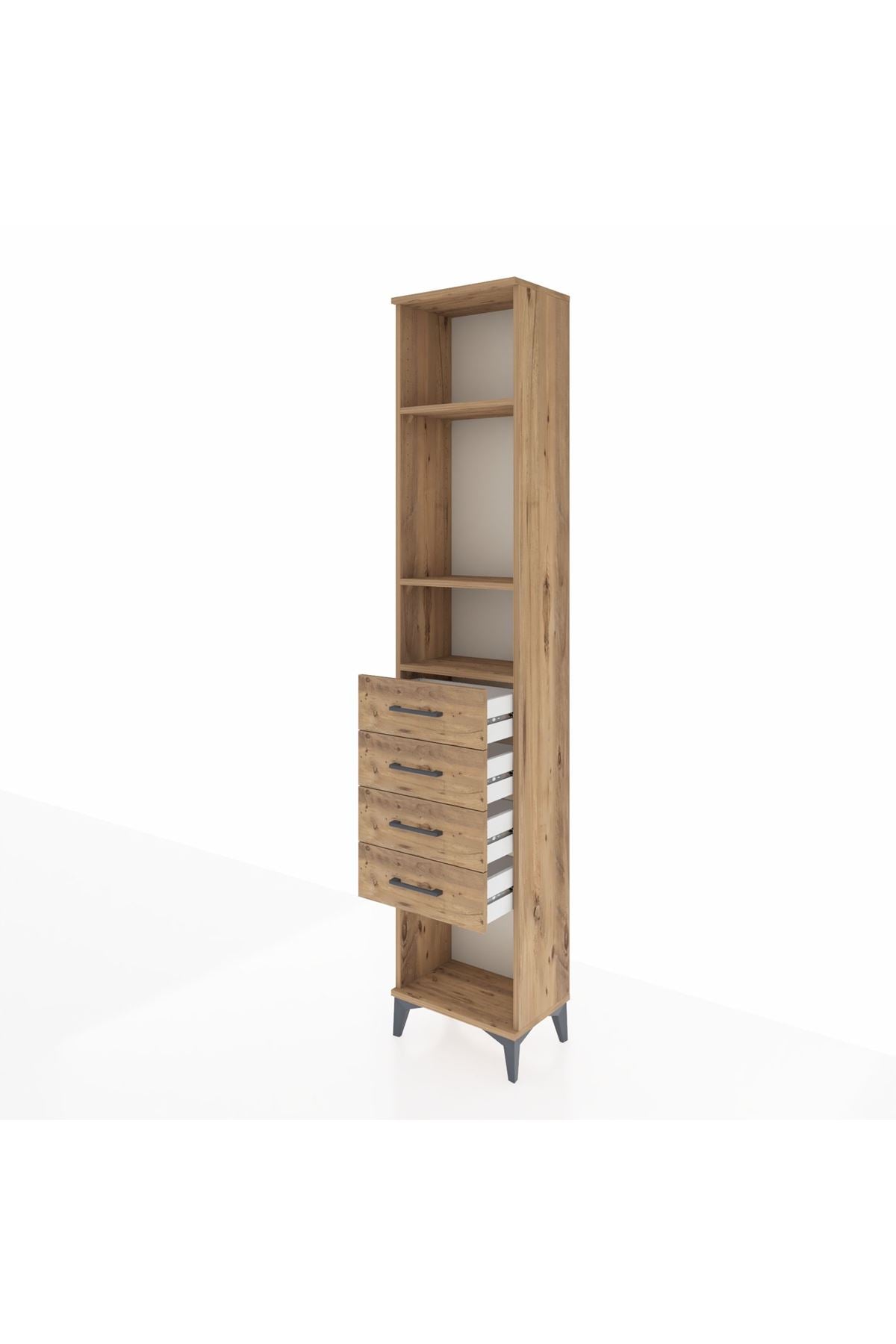 Arges Dolap 3 Raflı 4 Çekmeceli 44x30x221 Çam-Çam