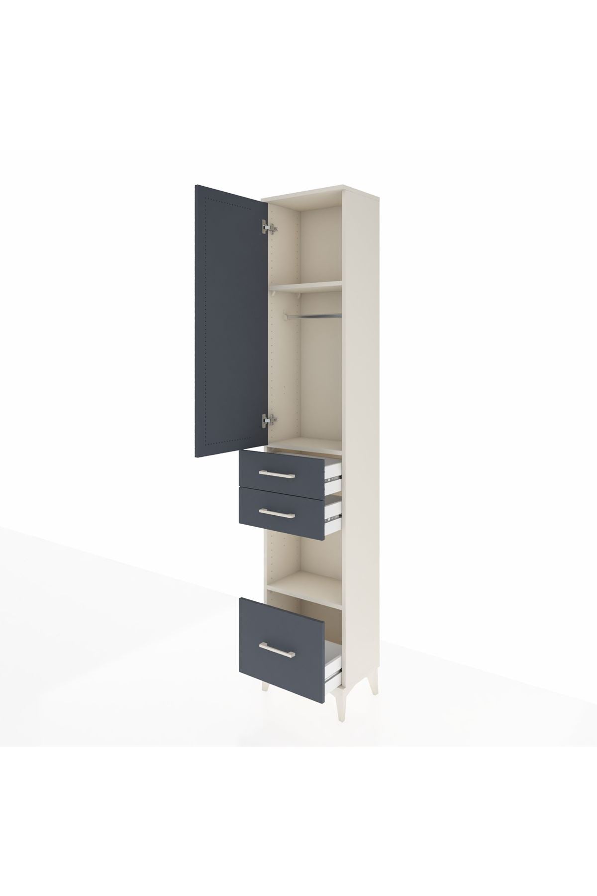 Arges Dolap 3 Raflı 3 Çekmeceli Tek Askılı 44x30x221 Aytaşı-Antrasit