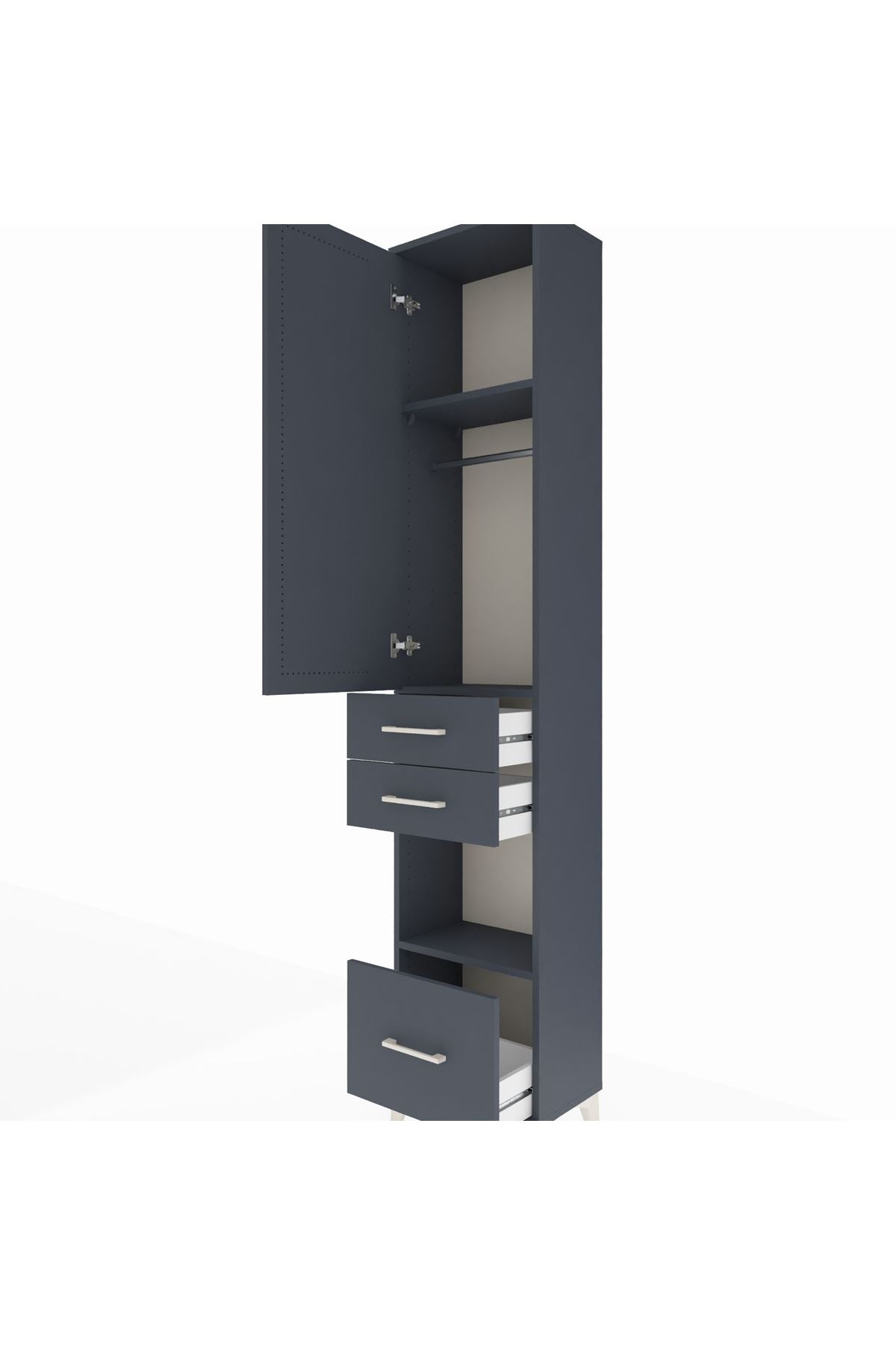 Arges Dolap 3 Raflı 3 Çekmeceli Tek Askılı 44x30x221 Antrasit-Antrasit