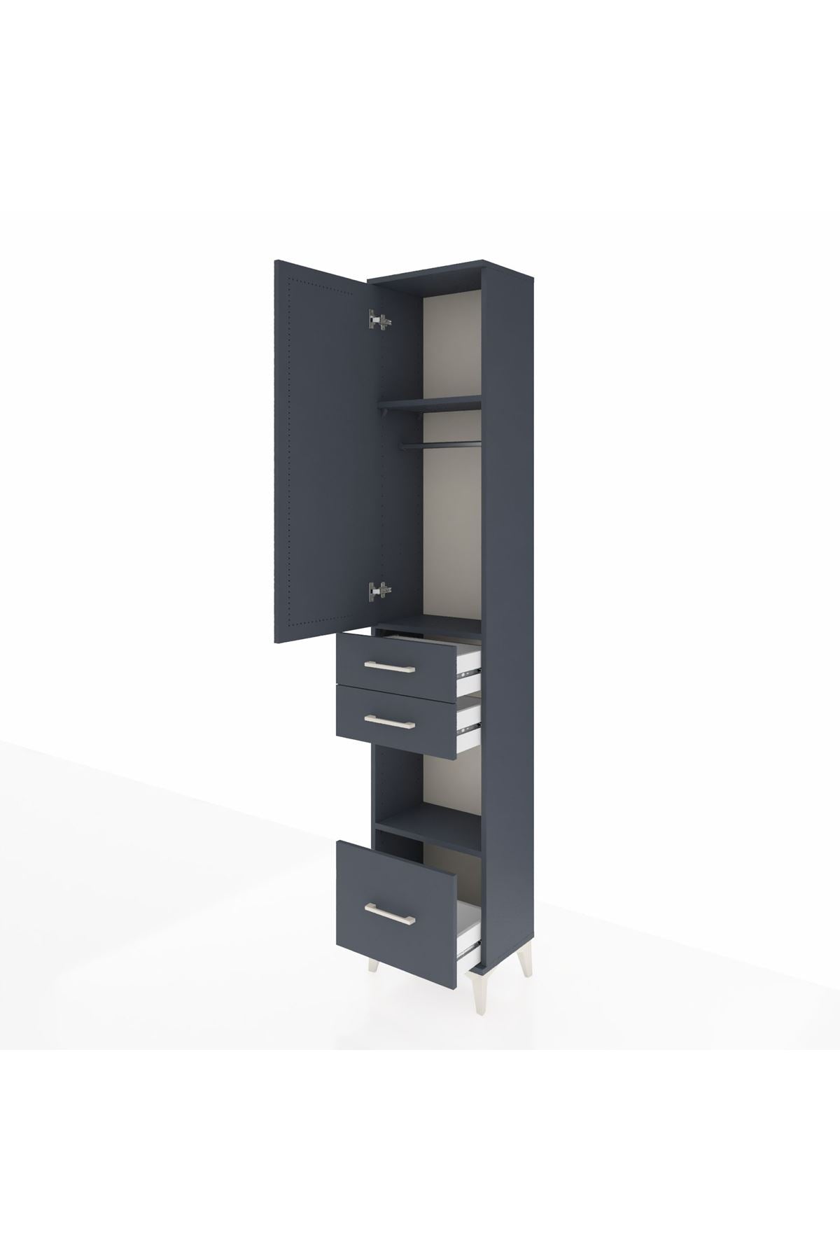 Arges Dolap 3 Raflı 3 Çekmeceli Tek Askılı 44x30x221 Antrasit-Antrasit