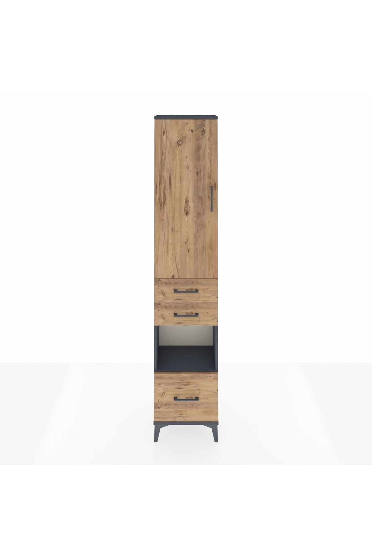 Arges Dolap 3 Raflı 3 Çekmeceli Tek Askılı 44x30x221 Antrasit-Çam