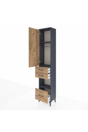 Arges Dolap 3 Raflı 3 Çekmeceli Tek Askılı 44x30x221 Antrasit-Çam