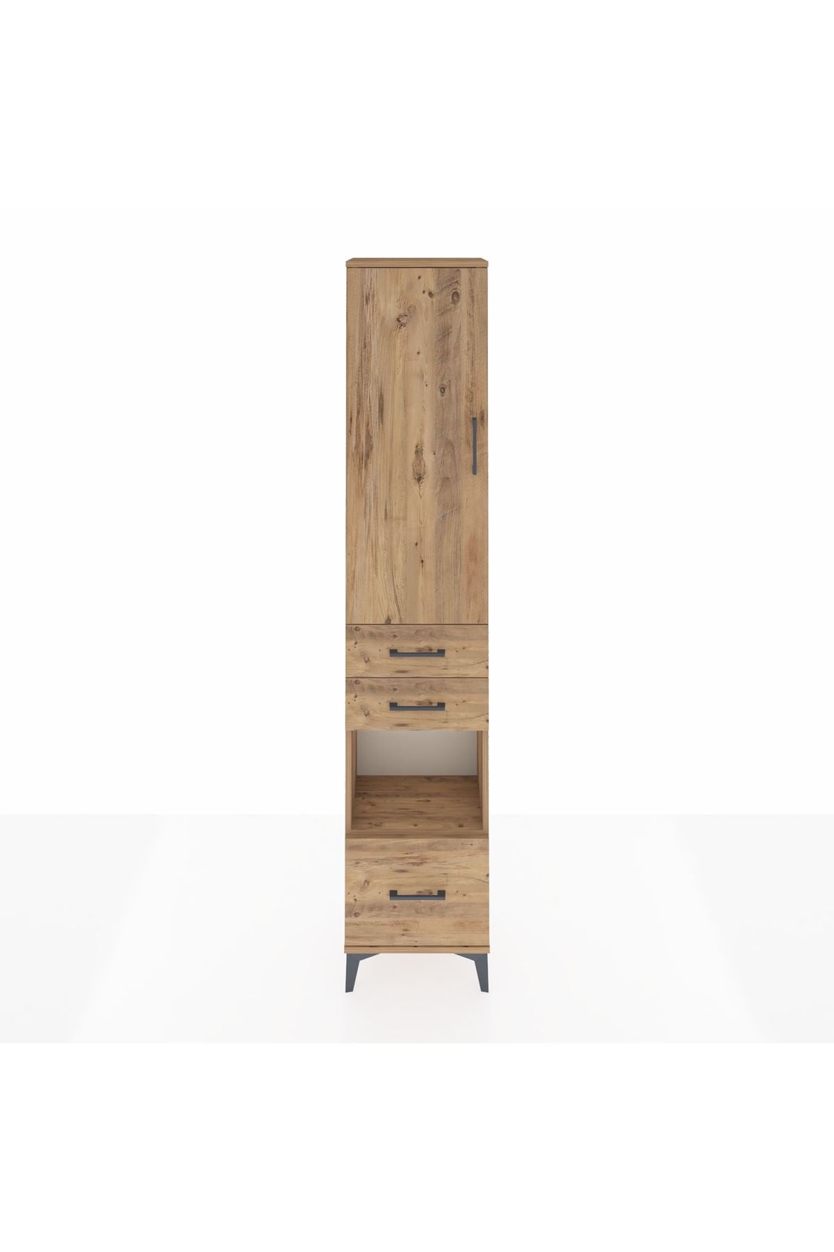 Arges Dolap 3 Raflı 3 Çekmeceli Tek Askılı 44x30x221 Çam-Çam