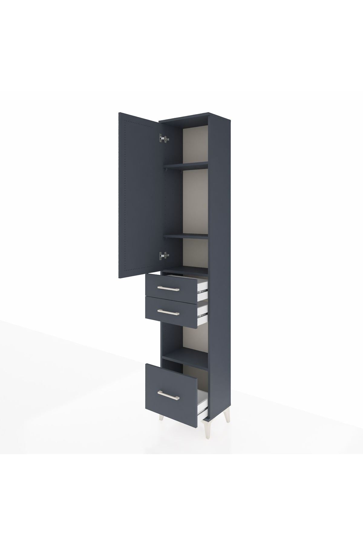 Arges Dolap 4 Raflı 3 Çekmeceli Tek Kapaklı 44x30x221 Antrasit-Antrasit