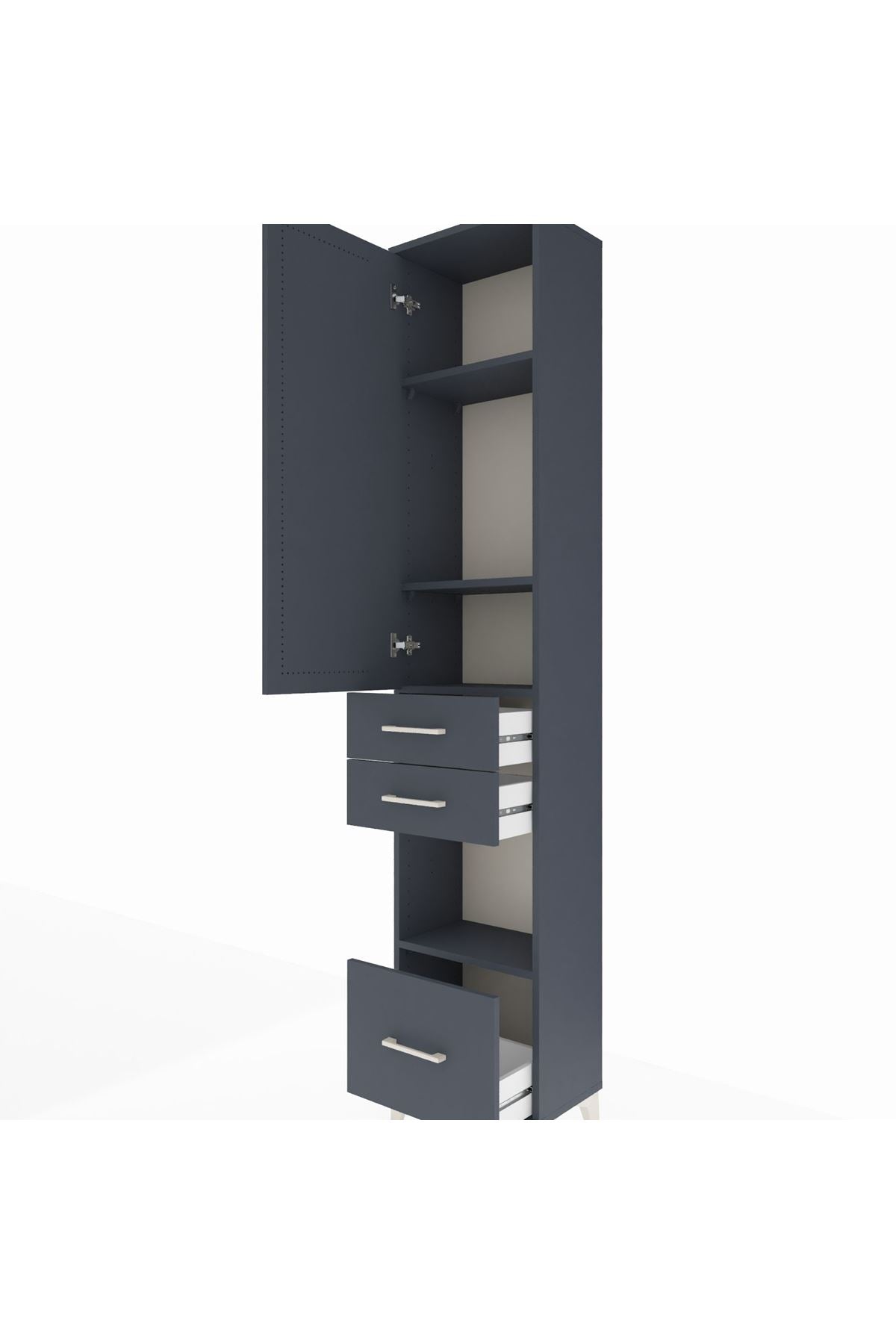 Arges Dolap 4 Raflı 3 Çekmeceli Tek Kapaklı 44x30x221 Antrasit-Antrasit