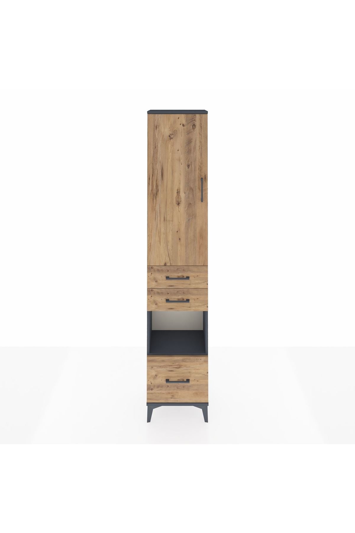 Arges Dolap 4 Raflı 3 Çekmeceli Tek Kapaklı 44x30x221 Antrasit-Çam