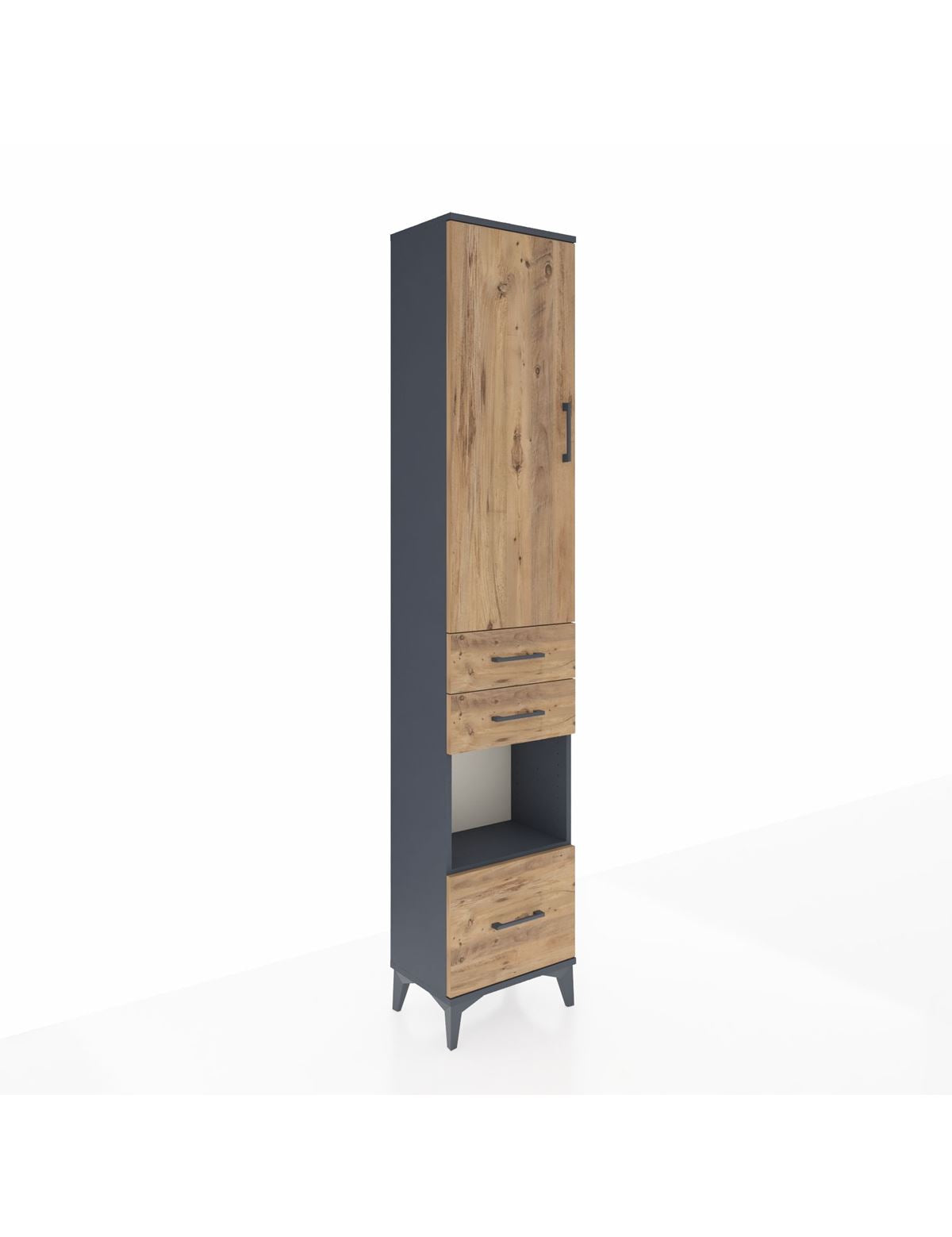 Arges Dolap 4 Raflı 3 Çekmeceli Tek Kapaklı 44x30x221 Antrasit-Çam