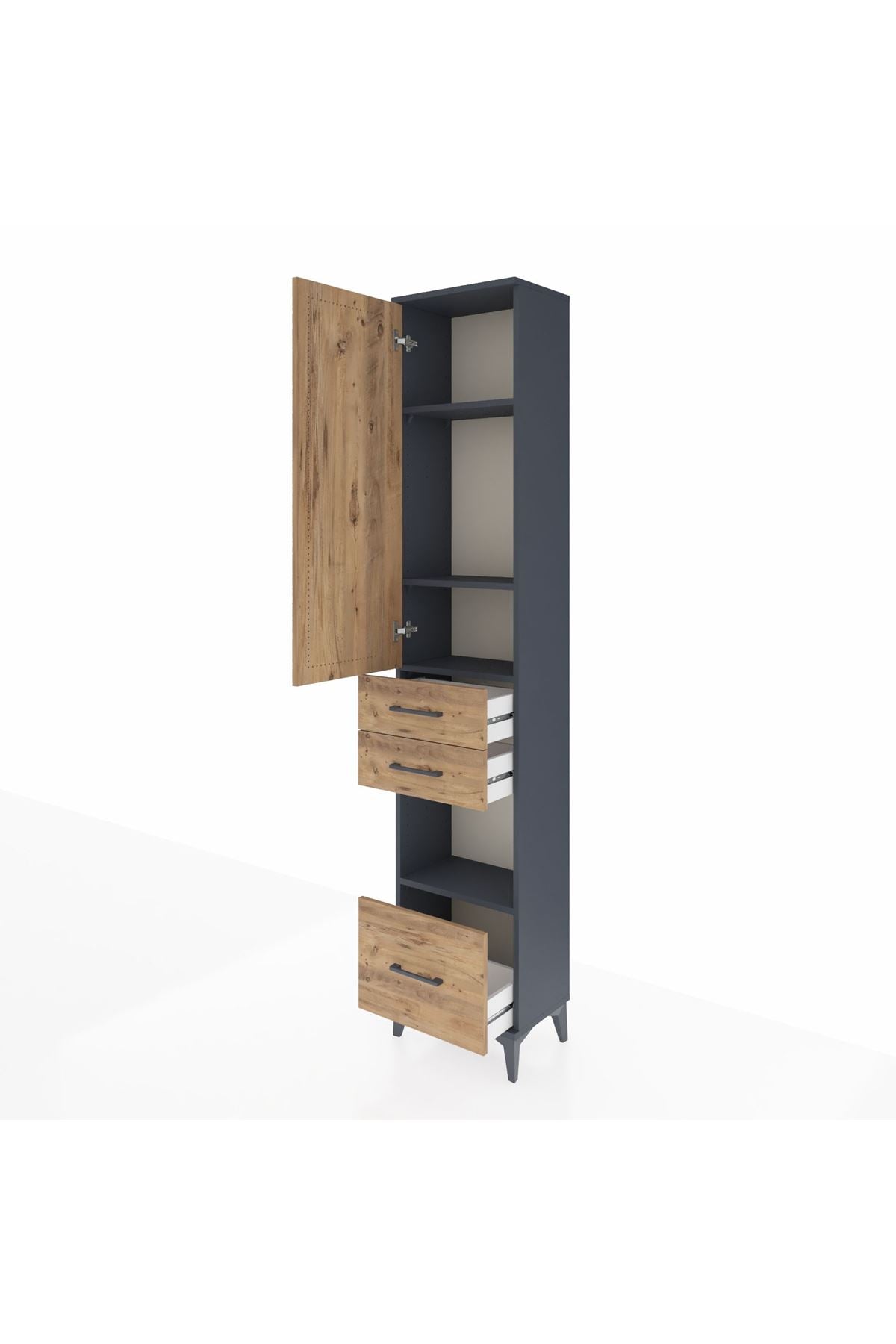 Arges Dolap 4 Raflı 3 Çekmeceli Tek Kapaklı 44x30x221 Antrasit-Çam