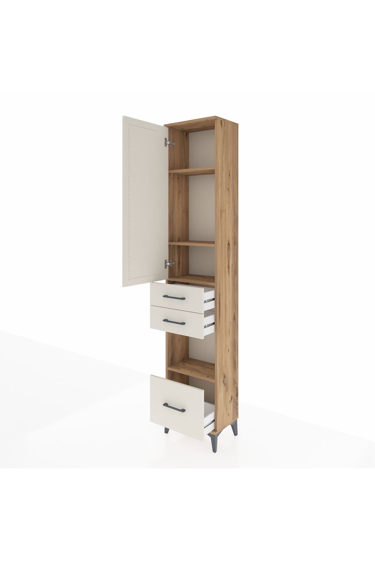 Arges Dolap 4 Raflı 3 Çekmeceli Tek Kapaklı 44x30x221 Çam-Aytaşı