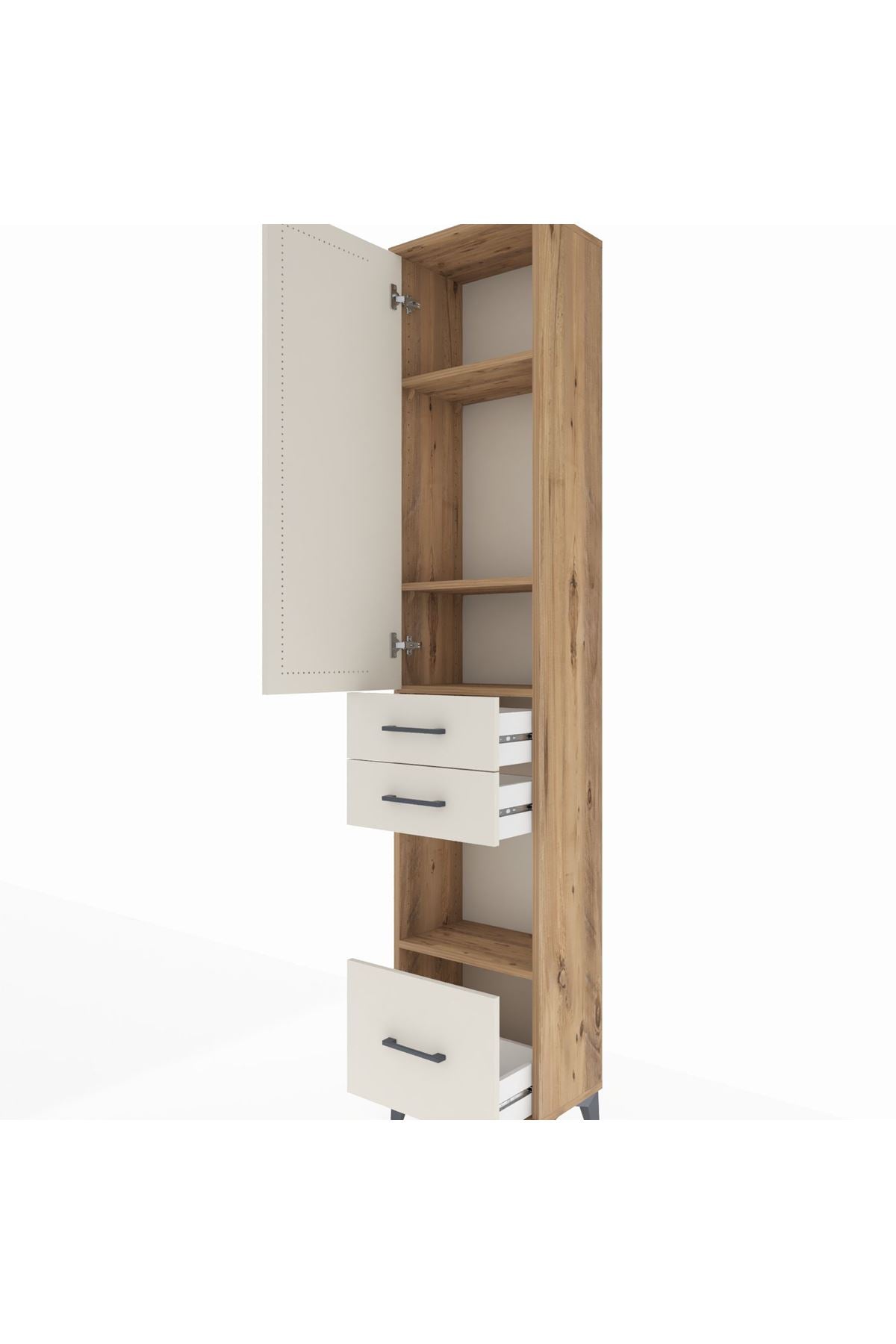 Arges Dolap 4 Raflı 3 Çekmeceli Tek Kapaklı 44x30x221 Çam-Aytaşı