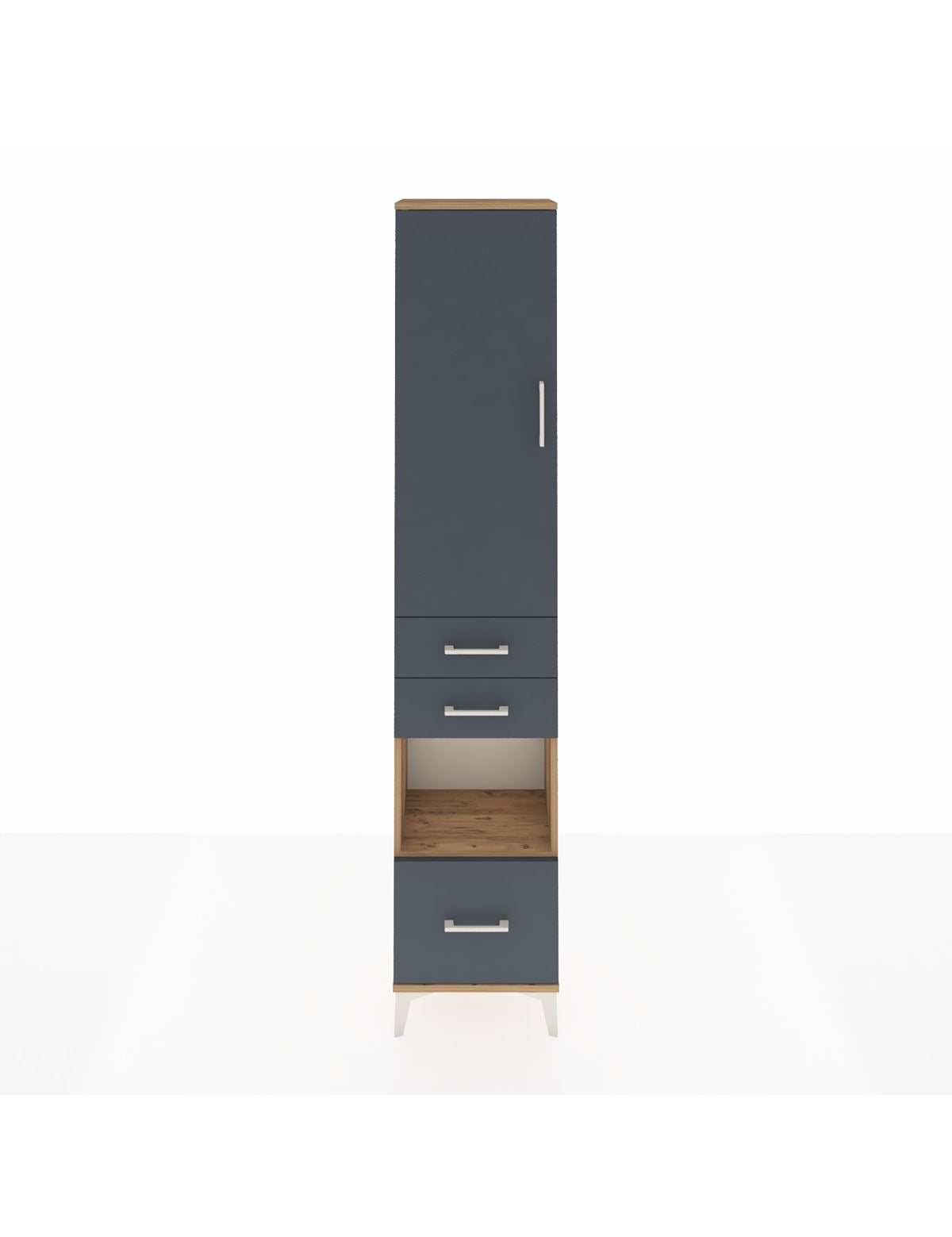 Arges Dolap 4 Raflı 3 Çekmeceli Tek Kapaklı 44x30x221 Çam-Antrasit