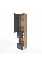 Arges Dolap 4 Raflı 3 Çekmeceli Tek Kapaklı 44x30x221 Çam-Antrasit