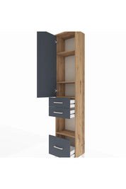 Arges Dolap 4 Raflı 3 Çekmeceli Tek Kapaklı 44x30x221 Çam-Antrasit