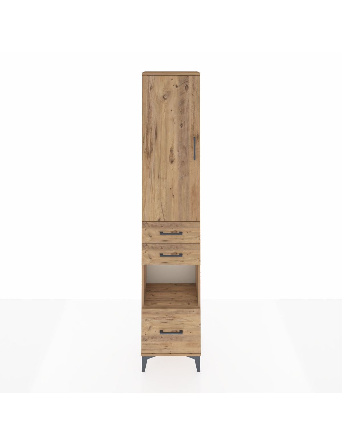 Arges Dolap 4 Raflı 3 Çekmeceli Tek Kapaklı 44x30x221 Çam-Çam