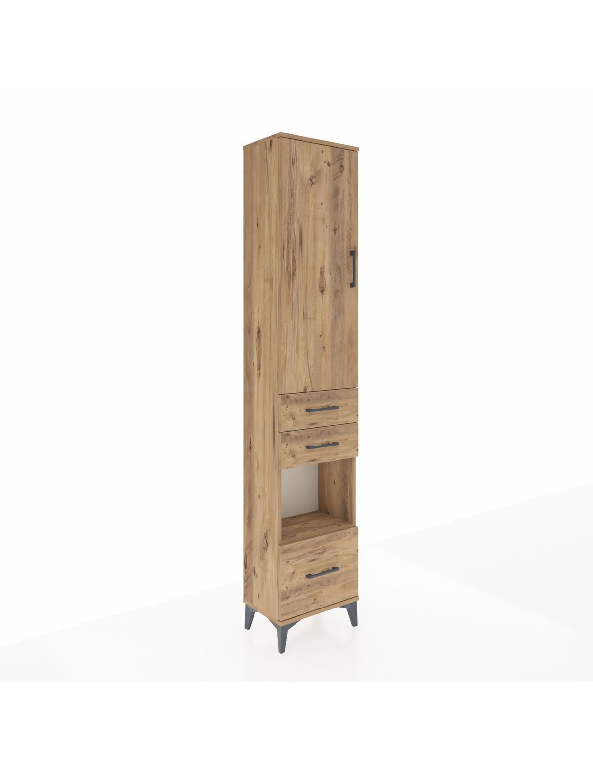 Arges Dolap 4 Raflı 3 Çekmeceli Tek Kapaklı 44x30x221 Çam-Çam