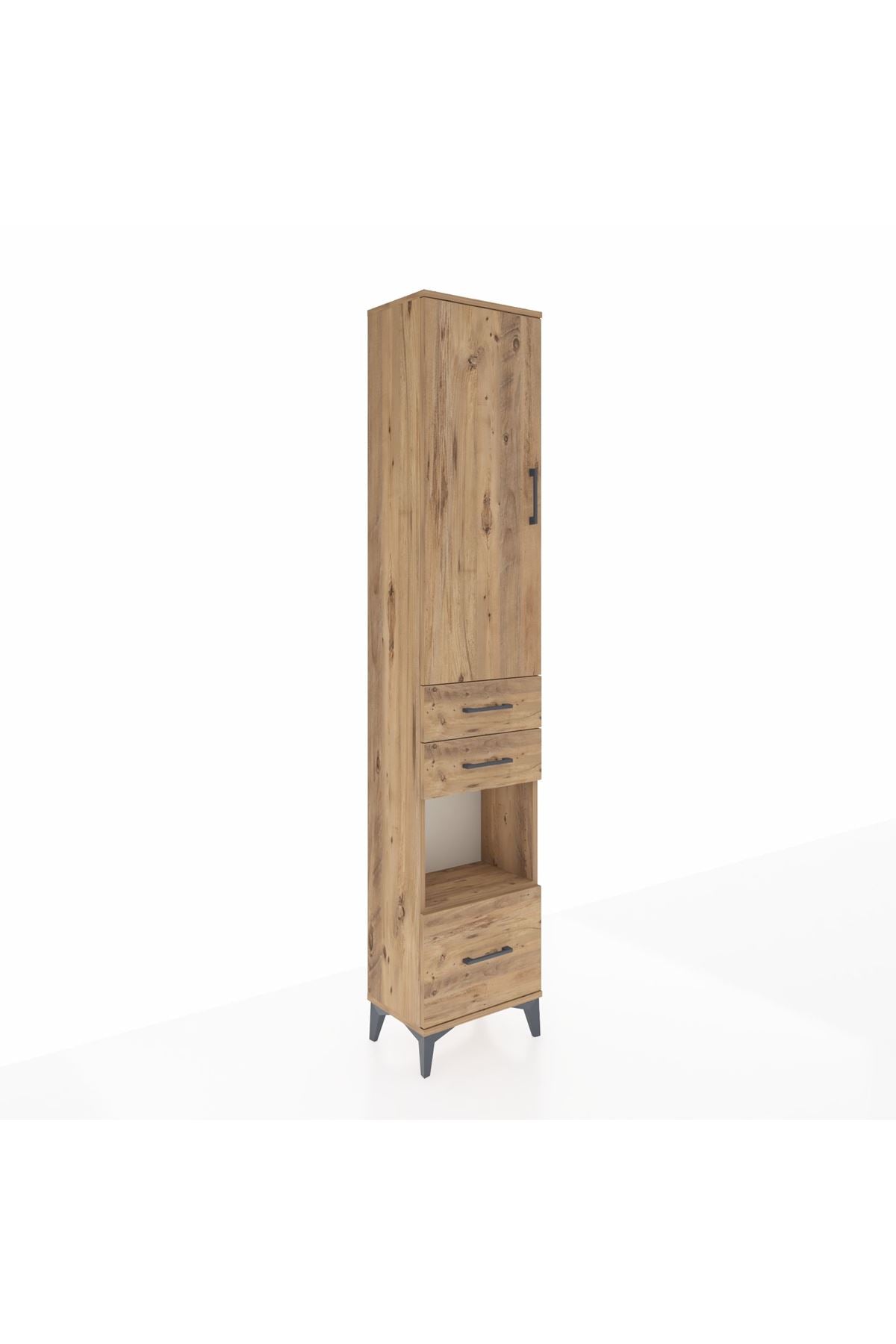 Arges Dolap 4 Raflı 3 Çekmeceli Tek Kapaklı 44x30x221 Çam-Çam