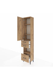 Arges Dolap 4 Raflı 3 Çekmeceli Tek Kapaklı 44x30x221 Çam-Çam