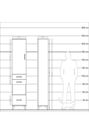 Arges Dolap 4 Raflı 3 Çekmeceli Tek Kapaklı 44x30x221 Çam-Çam