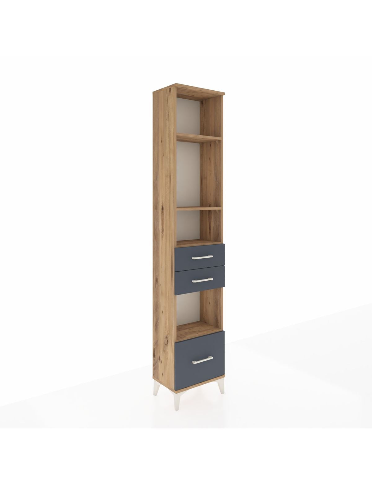 Arges Dolap 4 Raflı 3 Çekmeceli 44x30x221 Çam-Antrasit