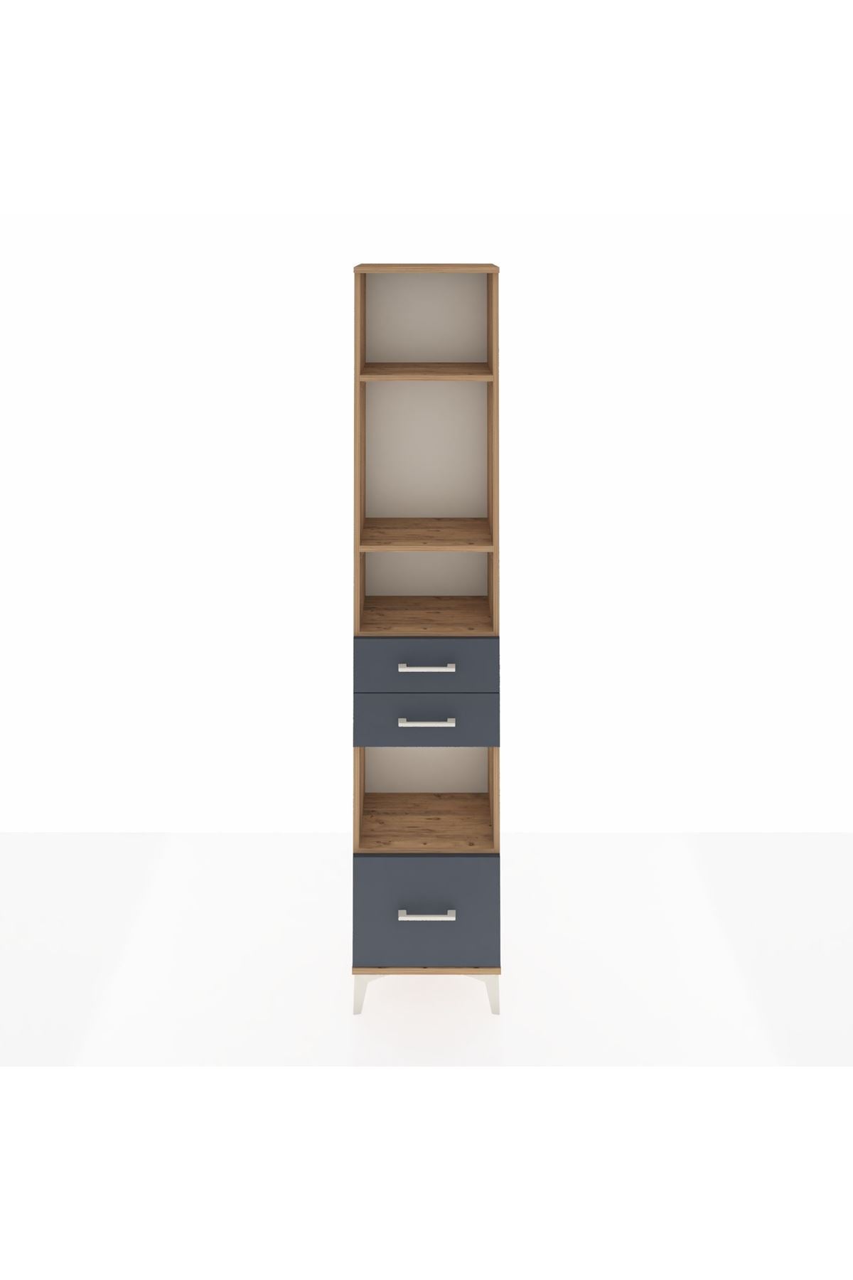 Arges Dolap 4 Raflı 3 Çekmeceli 44x30x221 Çam-Antrasit