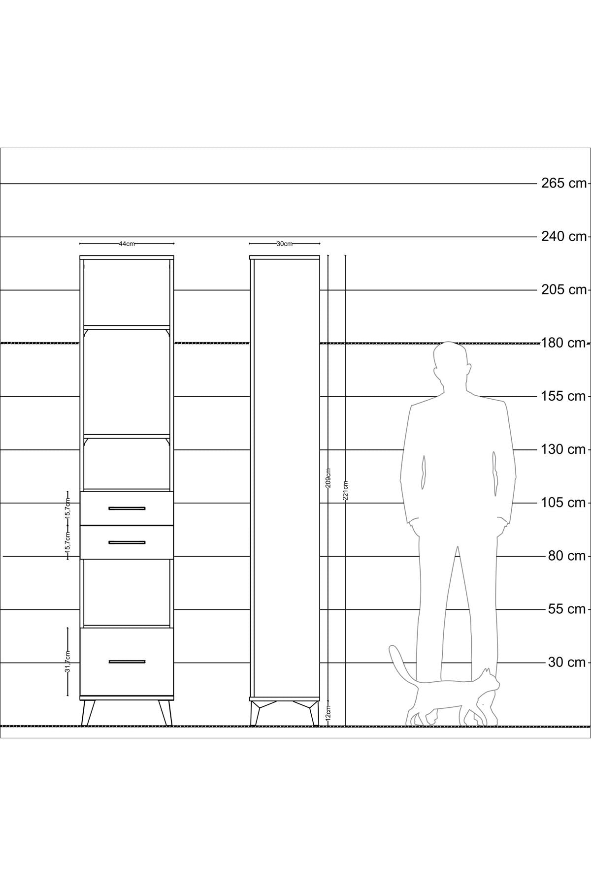 Arges Dolap 4 Raflı 3 Çekmeceli 44x30x221 Çam-Antrasit