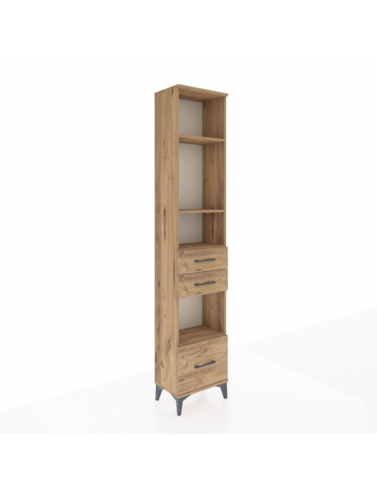 Arges Dolap 4 Raflı 3 Çekmeceli 44x30x221 Çam-Çam