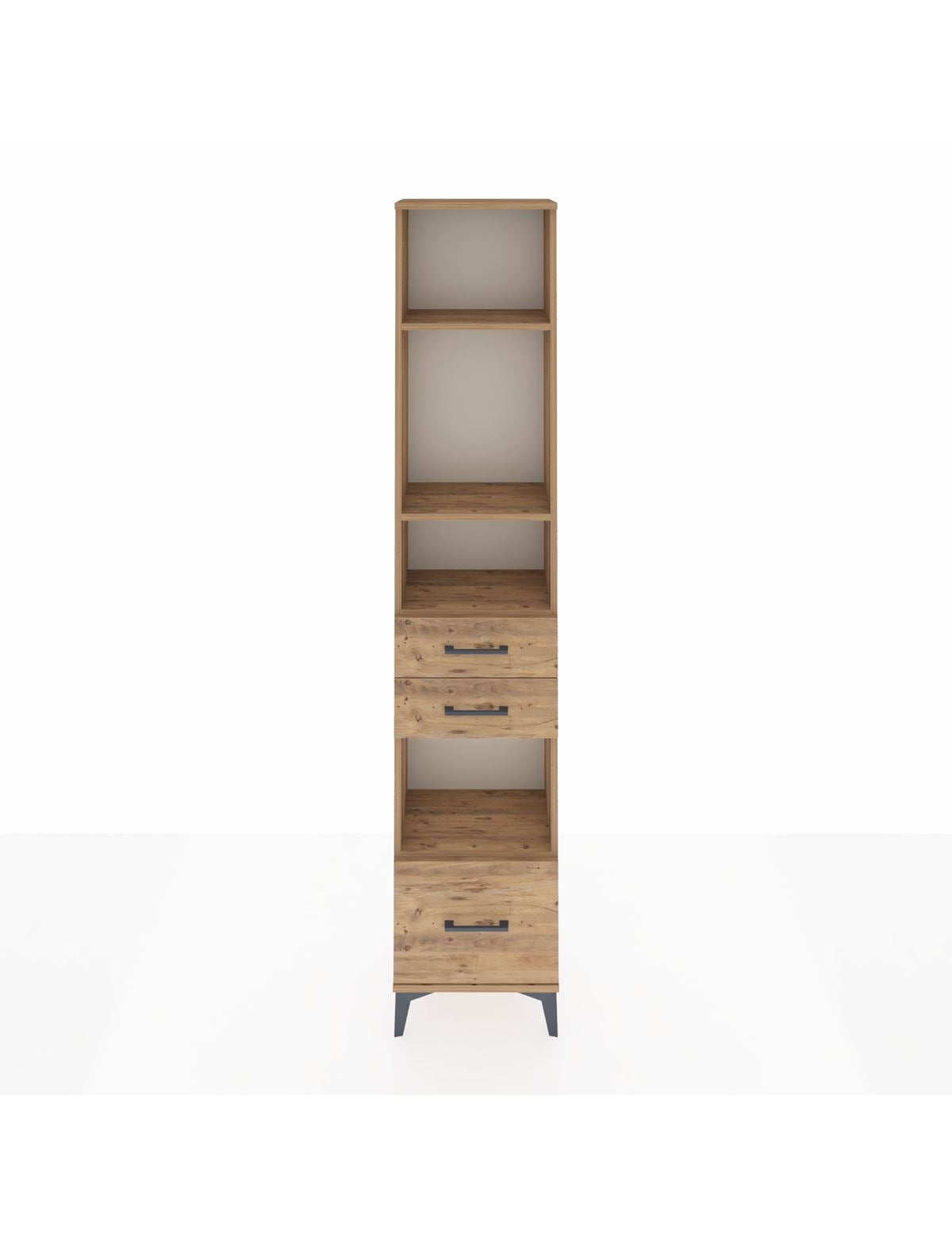 Arges Dolap 4 Raflı 3 Çekmeceli 44x30x221 Çam-Çam