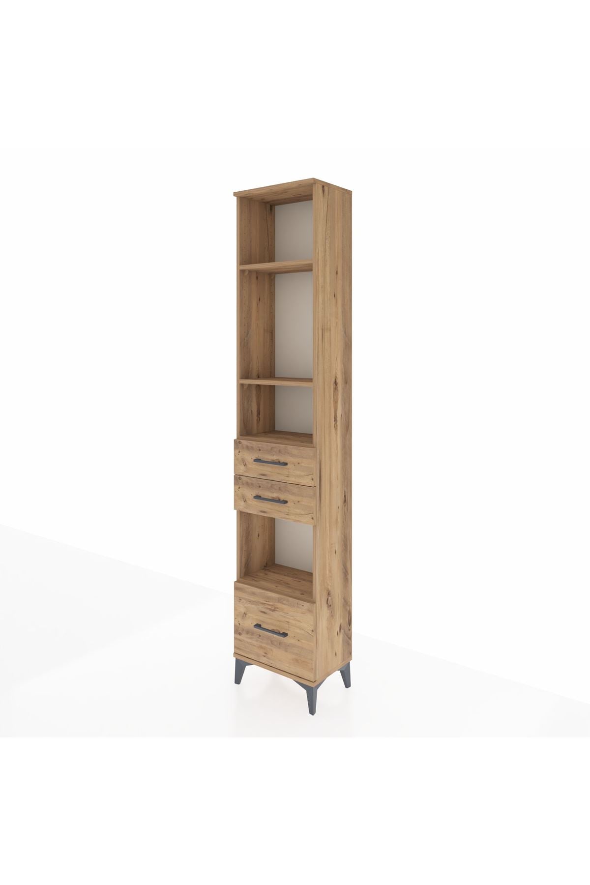 Arges Dolap 4 Raflı 3 Çekmeceli 44x30x221 Çam-Çam