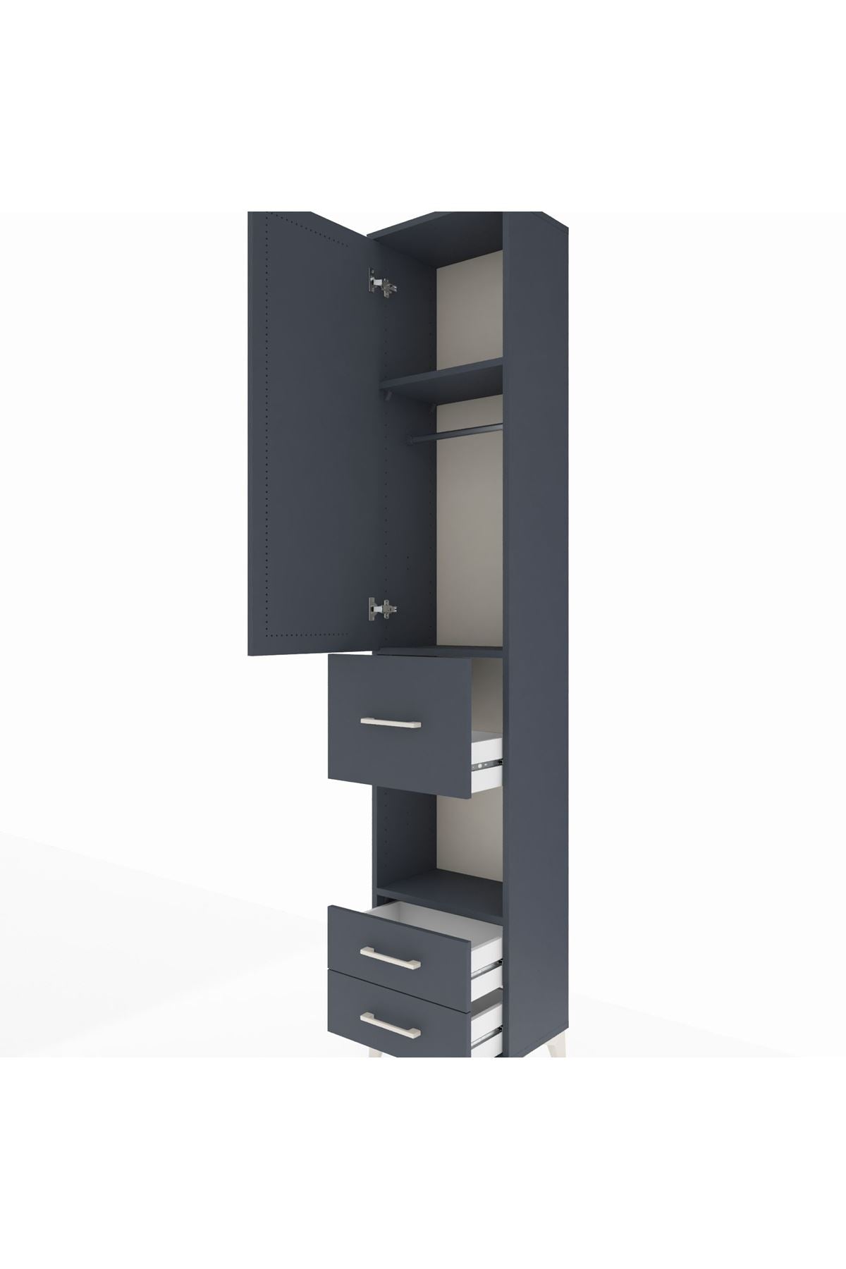 Arges Dolap 3 Raflı 3 Çekmeceli Tek Askılı 44x30x221 Antrasit-Antrasit