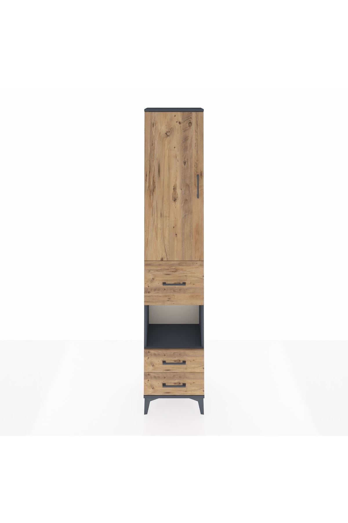 Arges Dolap 3 Raflı 3 Çekmeceli Tek Askılı 44x30x221 Antrasit-Çam