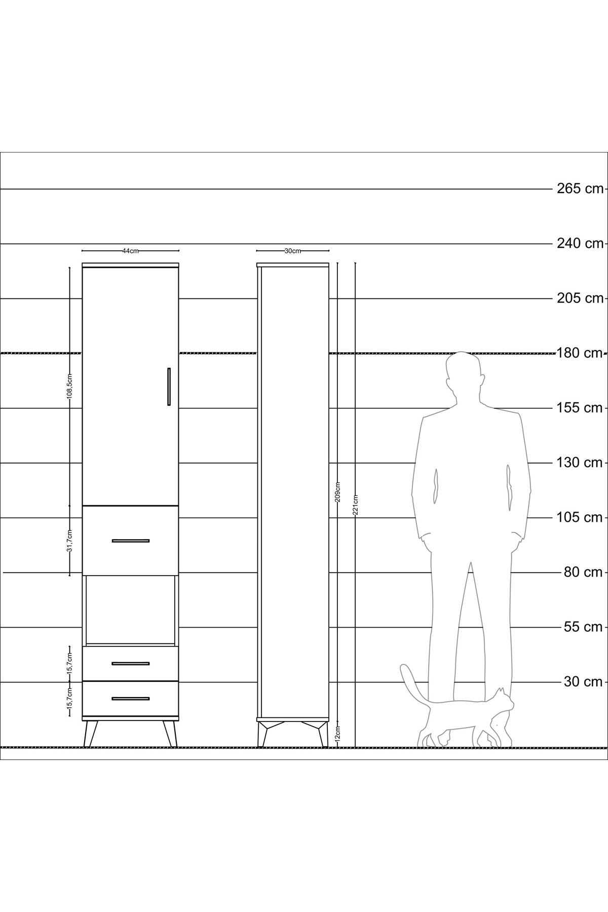 Arges Dolap 3 Raflı 3 Çekmeceli Tek Askılı 44x30x221 Çam-Aytaşı