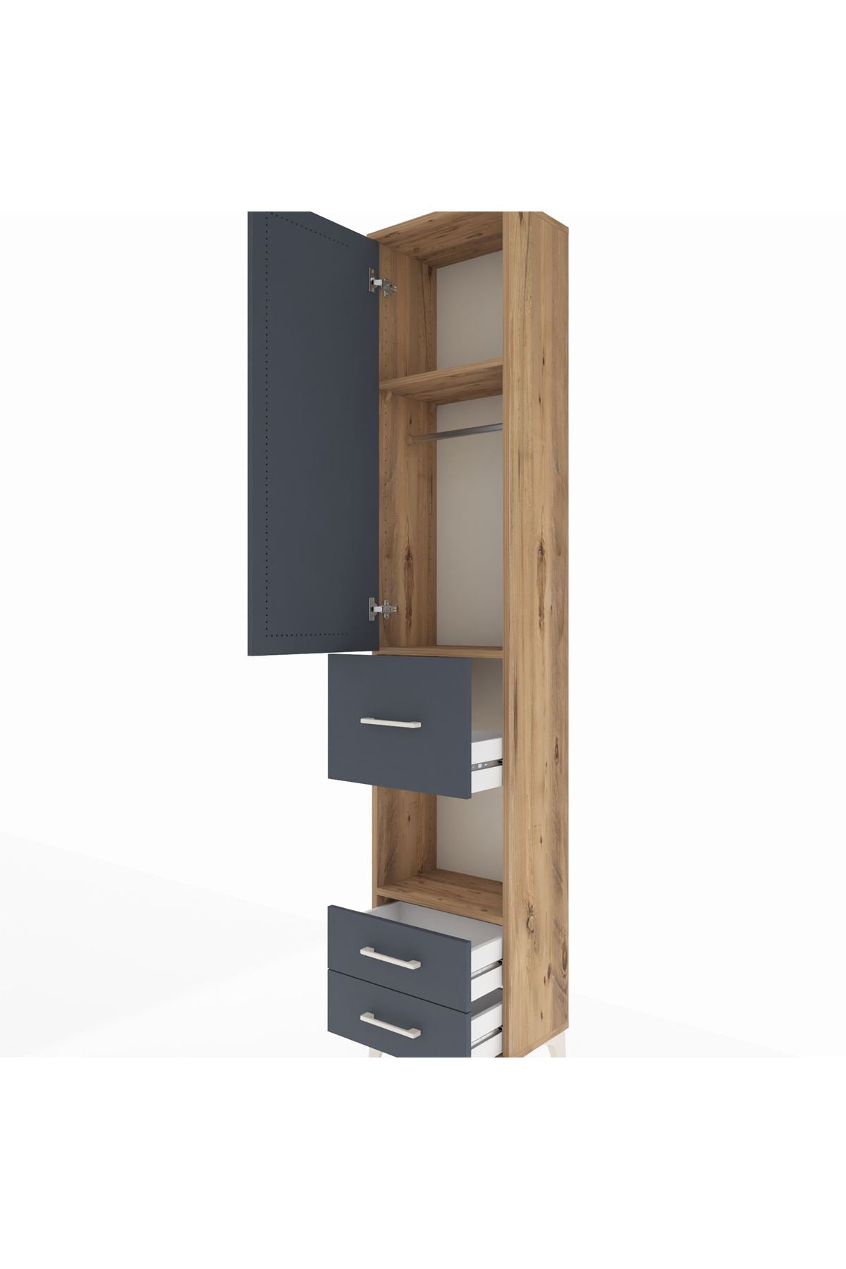 Arges Dolap 3 Raflı 3 Çekmeceli Tek Askılı 44x30x221 Çam-Antrasit