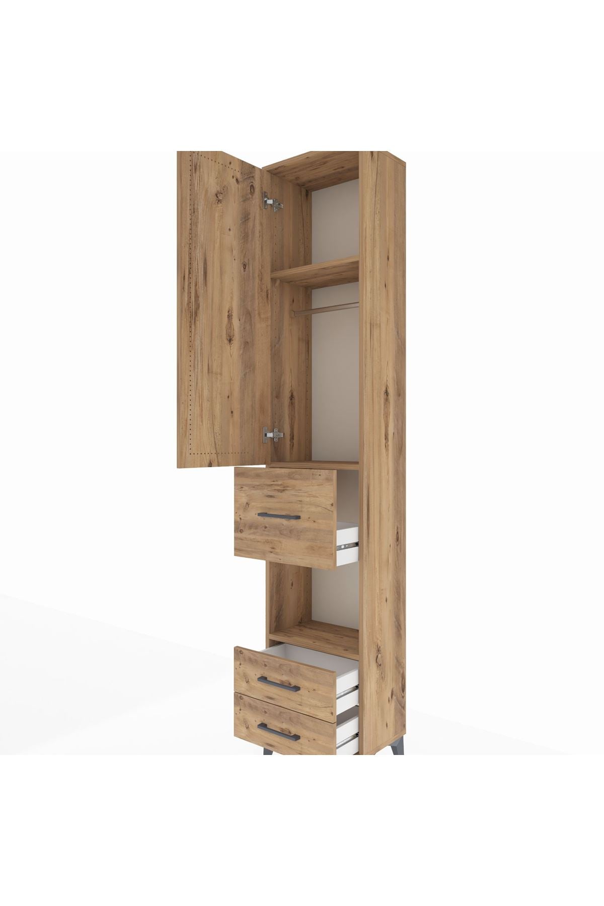 Arges Dolap 3 Raflı 3 Çekmeceli Tek Askılı 44x30x221 Çam-Çam