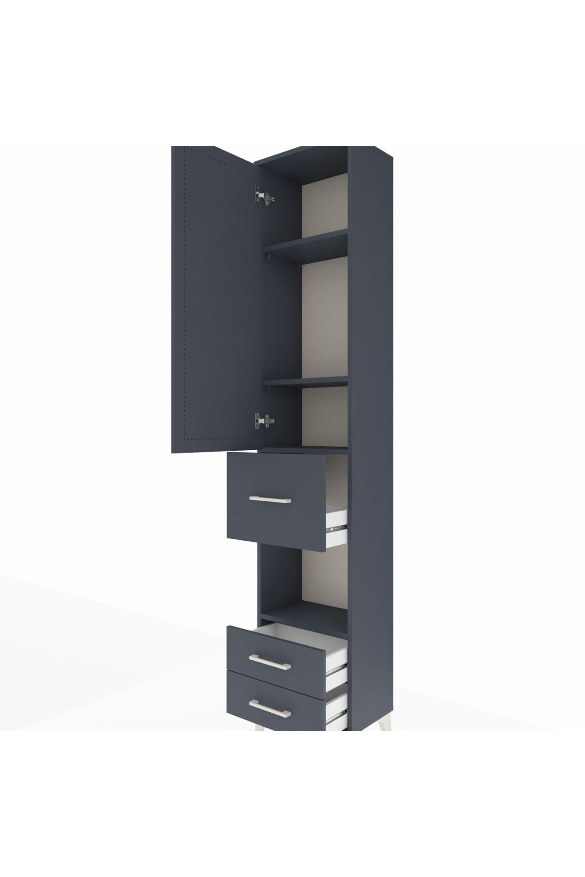 Arges Dolap 4 Raflı 3 Çekmeceli Tek Kapaklı 44x30x221 Antrasit-Antrasit